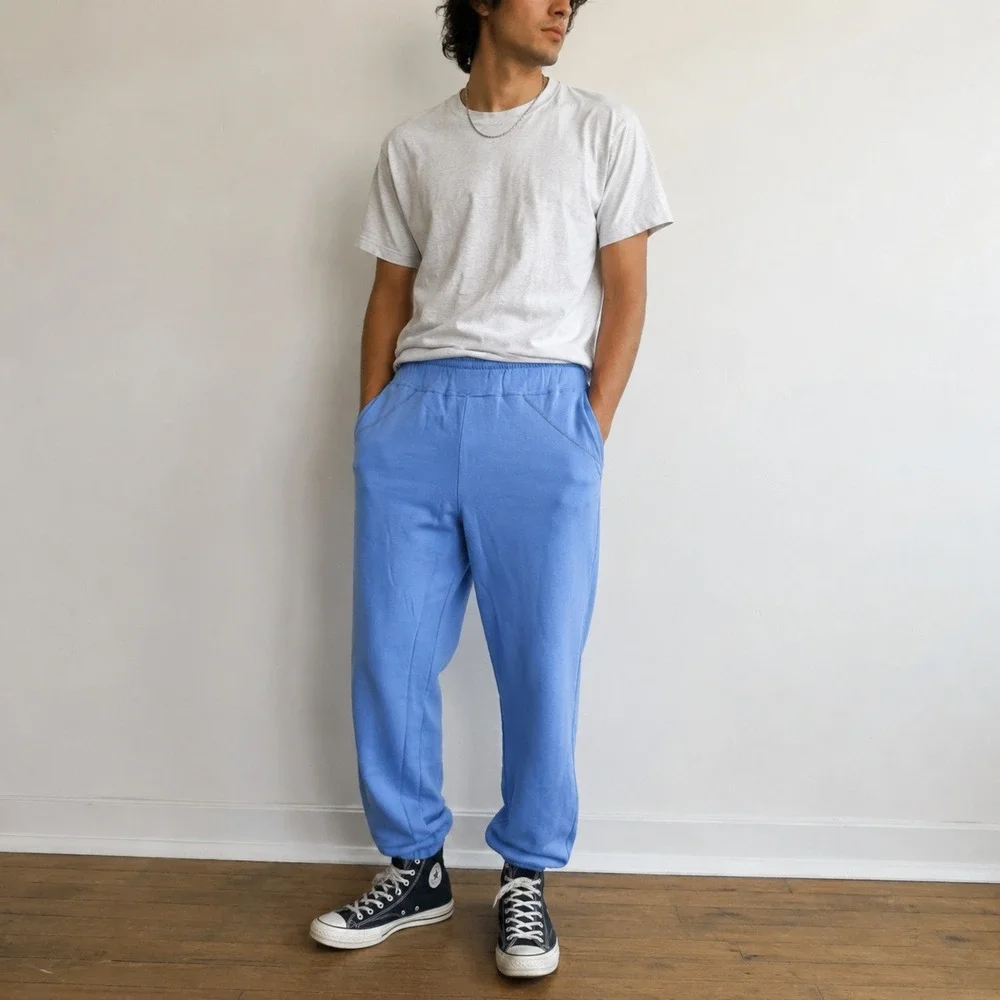 Vintage 80s Converse Chucks Men Sweatpants Large Blue Elastic Waist Cuffed Retro